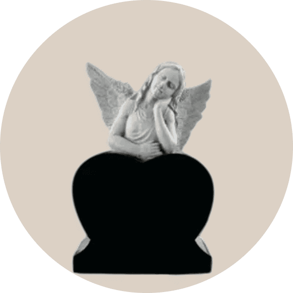 Indian Black Granite Sculpted Angel Wing Heart Headstone