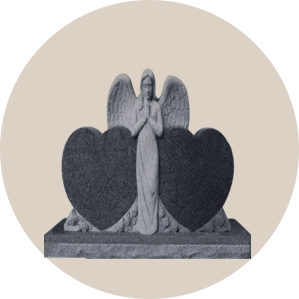 Grey Granite Praying Angel Double Heart Headstone