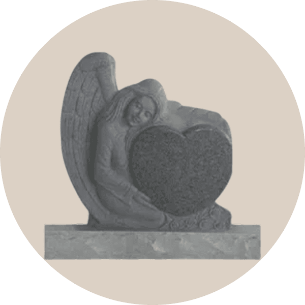 Grey Granite Sculpted Angel Heart Headstone