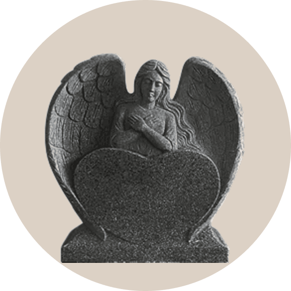 Jet Black Granite Sculpted Angel Wings Headstone