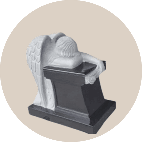 Jet Black Granite Kneeling Angel Headstone