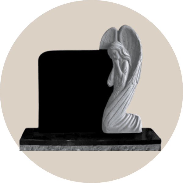 Black Granite Upright Weeping Angel Headstone