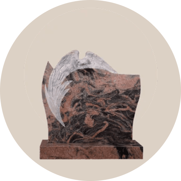 Indian Aurora Granite Sculpted Angel With Upright Headstone