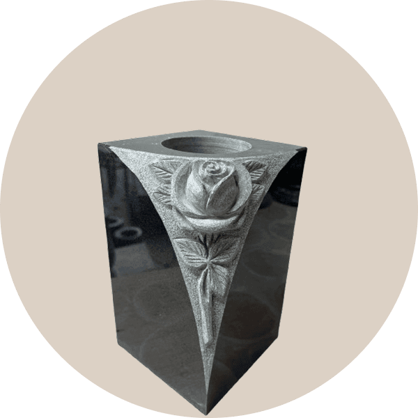 Black Granite Headstone Vases with Flower Carving