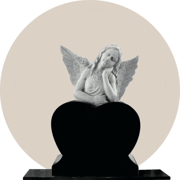 Indian Black Granite Sculpted Angel Wing Heart Headstone
