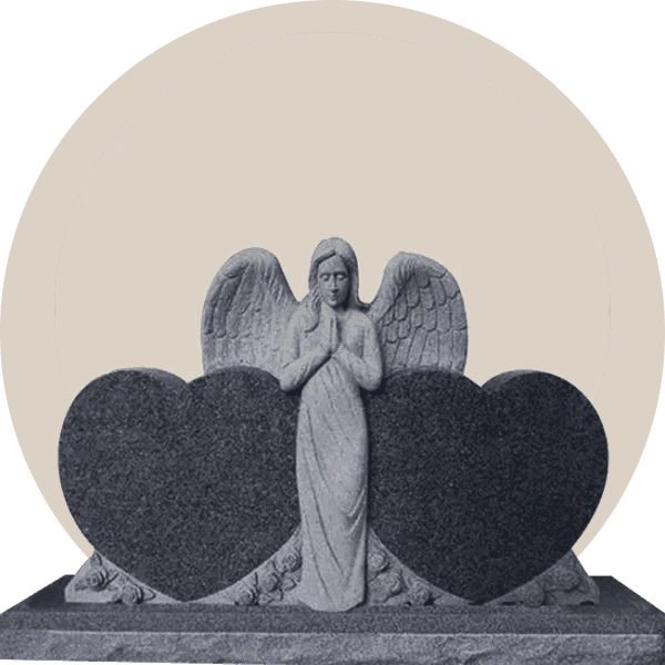 Grey Granite Praying Angel Double Heart Headstone
