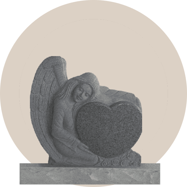 Grey Granite Sculpted Angel Heart Headstone