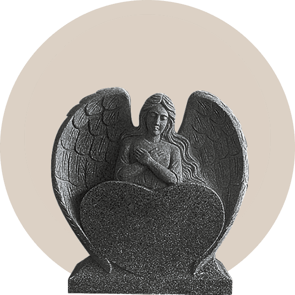 Jet Black Granite Sculpted Angel Wings Headstone