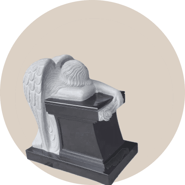 Jet Black Granite Kneeling Angel Headstone