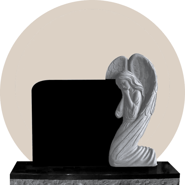 Black Granite Upright Weeping Angel Headstone