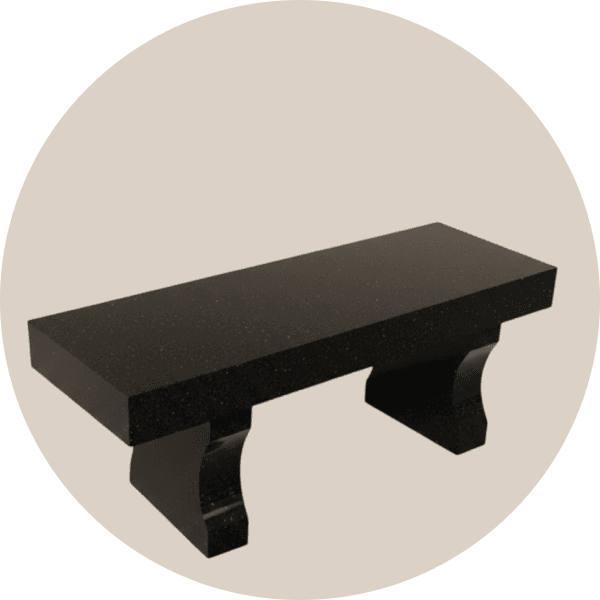 Red Granite Memorial Bench With Flat Seat and Harp Legs