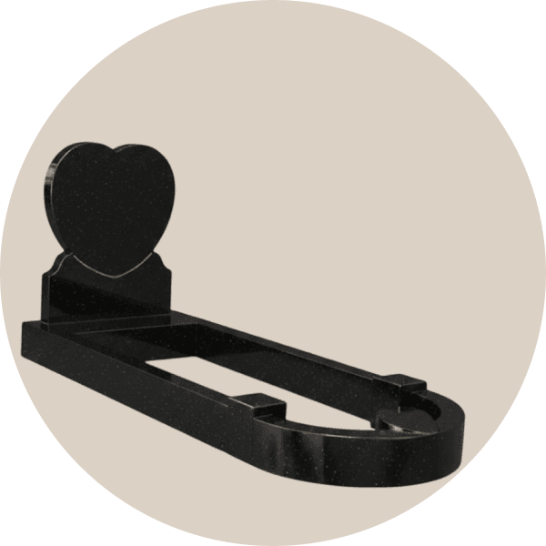 Black Granite Heart Shaped Headstone With Curved Foot Kerb Sets
