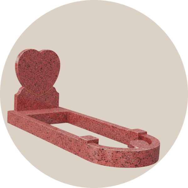 Black Granite Heart Shaped Headstone With Curved Foot Kerb Sets