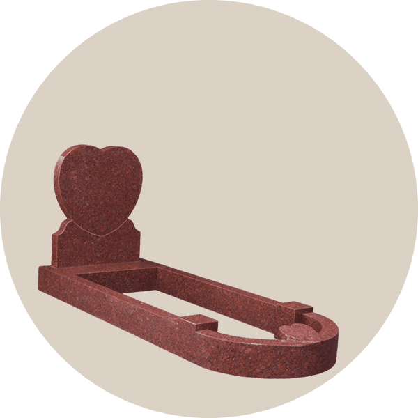 Red Granite Heart Shaped Headstone With Curved Foot Kerb Sets