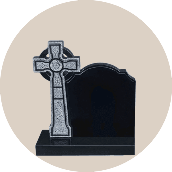 Black Granite Ornate Celtic Cross Headstone
