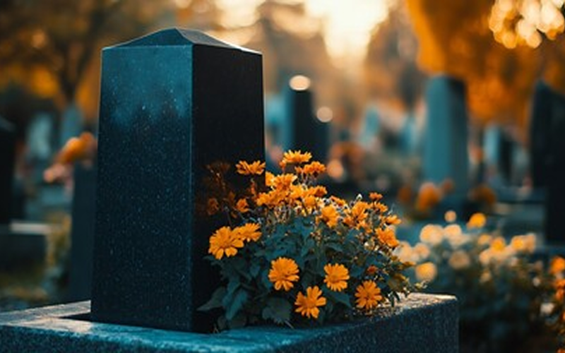 Black granite tombstone