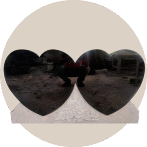 black granite double heart headstone